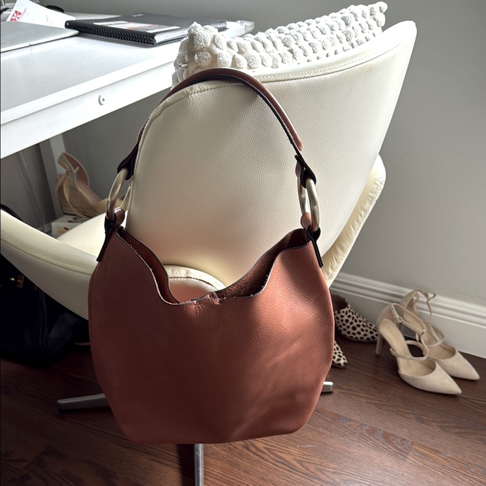 Elegant Brown Leather Hobo Bag with wrist satchel as well